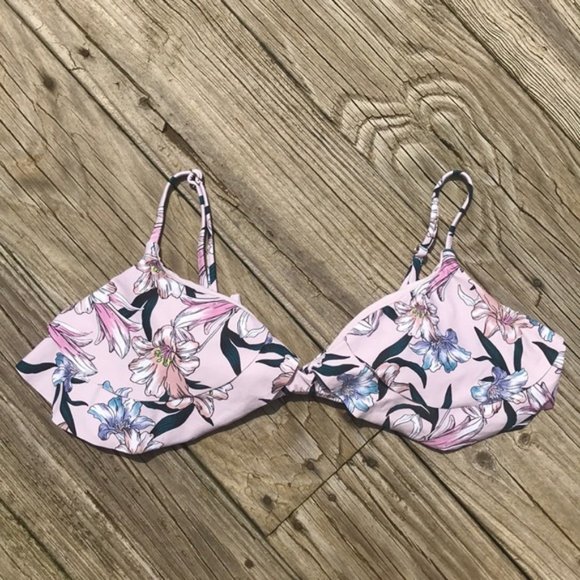 Pale Purple Floral Print O'Neill Darlene Ruffle Triangle Bikini Top - Picture 4 of 16